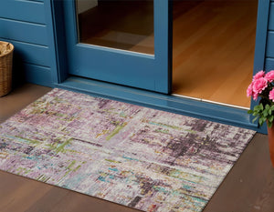 Homeroots 3' Stylish Lavender Green And Blue Abstract Washable Indoor Outdoor Area Rug For Versatile Spaces 3' X 5' Polyester 605955