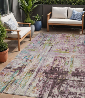 Homeroots 3' Stylish Lavender Green And Blue Abstract Washable Indoor Outdoor Area Rug For Versatile Spaces 5' X 8' Polyester 605956