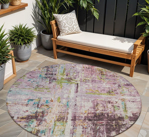 Homeroots 3' Stylish Lavender Green And Blue Abstract Washable Indoor Outdoor Area Rug For Versatile Spaces 8' Round Polyester 605957