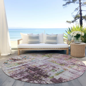 Homeroots 3' Stylish Lavender Green And Blue Abstract Washable Indoor Outdoor Area Rug For Versatile Spaces 8' Round Polyester 605957