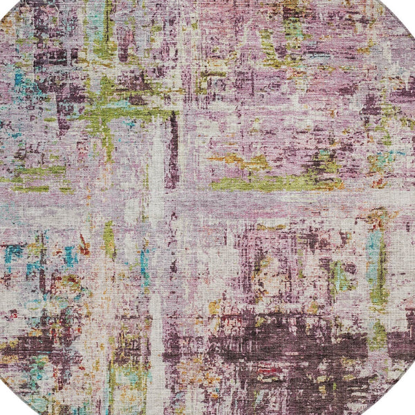 Homeroots 3' Stylish Lavender Green And Blue Abstract Washable Indoor Outdoor Area Rug For Versatile Spaces 8' Round Polyester 605957