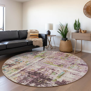 Homeroots 3' Stylish Lavender Green And Blue Abstract Washable Indoor Outdoor Area Rug For Versatile Spaces 8' Round Polyester 605957