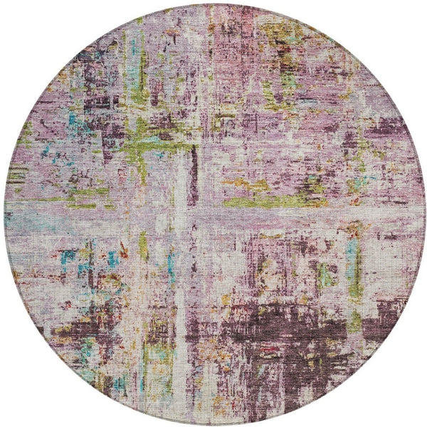 Homeroots 3' Stylish Lavender Green And Blue Abstract Washable Indoor Outdoor Area Rug For Versatile Spaces 8' Round Polyester 605957