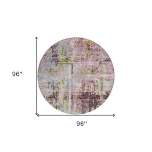 Homeroots 3' Stylish Lavender Green And Blue Abstract Washable Indoor Outdoor Area Rug For Versatile Spaces 8' Round Polyester 605957