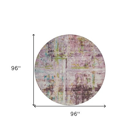 Homeroots 3' Stylish Lavender Green And Blue Abstract Washable Indoor Outdoor Area Rug For Versatile Spaces 8' Round Polyester 605957