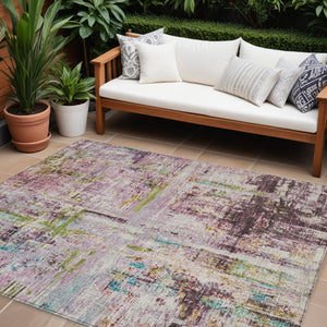 Homeroots 3' Stylish Lavender Green And Blue Abstract Washable Indoor Outdoor Area Rug For Versatile Spaces 8' X 10' Polyester 605958