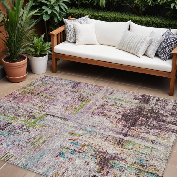 Homeroots 3' Stylish Lavender Green And Blue Abstract Washable Indoor Outdoor Area Rug For Versatile Spaces 9' X 12' Polyester 605959