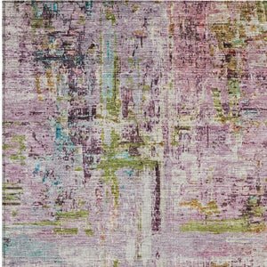 Homeroots 3' Stylish Lavender Green And Blue Abstract Washable Indoor Outdoor Area Rug For Versatile Spaces 9' X 12' Polyester 605959