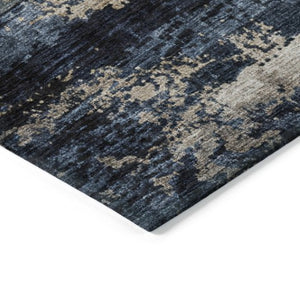 Homeroots 3' Stylish Navy Blue Gray And Black Abstract Washable Indoor Outdoor Area Rug For Any Space 3' X 5' Polyester 605961