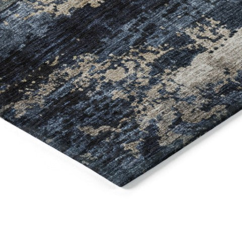Homeroots 3' Stylish Navy Blue Gray And Black Abstract Washable Indoor Outdoor Area Rug For Any Space 3' X 5' Polyester 605961