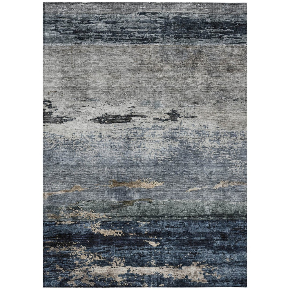 HomeRoots 5' Navy Blue Gray Black Abstract Rug – Durable, Washable, Indoor Outdoor Area for Modern Living Spaces 5' X 8' 605962