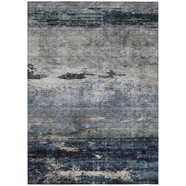 HomeRoots 5' Navy Blue Gray Black Abstract Rug – Durable, Washable, Indoor Outdoor Area for Modern Living Spaces 5' X 8' 605962