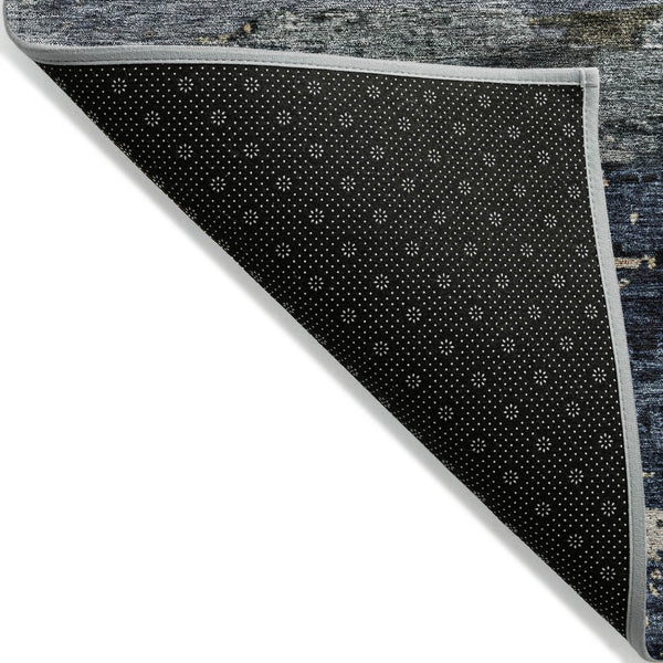 Homeroots 3' Stylish Navy Blue Gray And Black Abstract Washable Indoor Outdoor Area Rug For Any Space 5' X 8' Polyester 605962