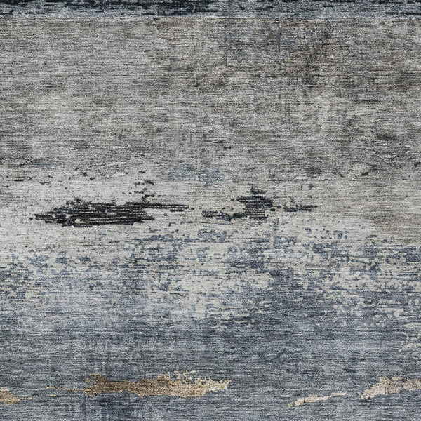 Homeroots 3' Stylish Navy Blue Gray And Black Abstract Washable Indoor Outdoor Area Rug For Any Space 5' X 8' Polyester 605962