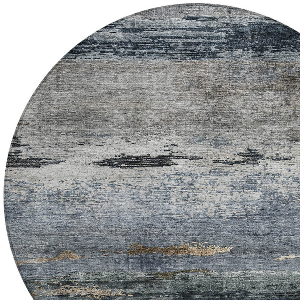 Homeroots 3' Stylish Navy Blue Gray And Black Abstract Washable Indoor Outdoor Area Rug For Any Space 8' Round Polyester 605963