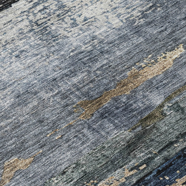 Homeroots 3' Stylish Navy Blue Gray And Black Abstract Washable Indoor Outdoor Area Rug For Any Space 8' Round Polyester 605963