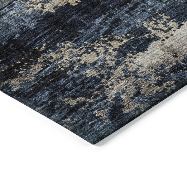 Homeroots 3' Stylish Navy Blue Gray And Black Abstract Washable Indoor Outdoor Area Rug For Any Space 8' X 10' Polyester 605964