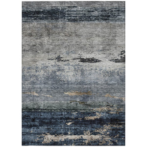 Homeroots 3' Stylish Navy Blue Gray And Black Abstract Washable Indoor Outdoor Area Rug For Any Space 8' X 10' Polyester 605964