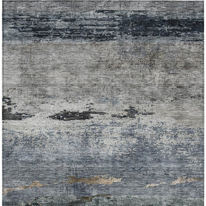 Homeroots 3' Stylish Navy Blue Gray And Black Abstract Washable Indoor Outdoor Area Rug For Any Space 10' X 14' Polyester 605966