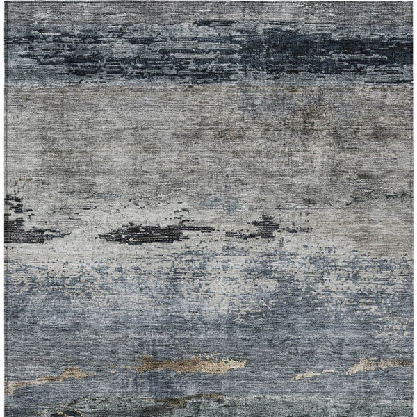 Homeroots 3' Stylish Navy Blue Gray And Black Abstract Washable Indoor Outdoor Area Rug For Any Space 10' X 14' Polyester 605966
