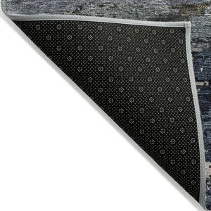 Homeroots 3' Stylish Navy Blue Gray And Black Abstract Washable Indoor Outdoor Area Rug For Any Space 10' X 14' Polyester 605966