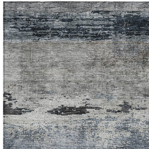 Homeroots 3' Stylish Navy Blue Gray And Black Abstract Washable Indoor Outdoor Area Rug For Any Space 10' X 14' Polyester 605966