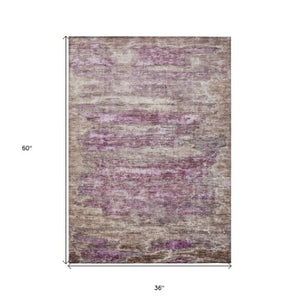 Homeroots 3' Blush Brown And Beige Abstract Washable Area Rug For Indoor And Outdoor Spaces, Durable Design 3' X 5' Polyester 605967