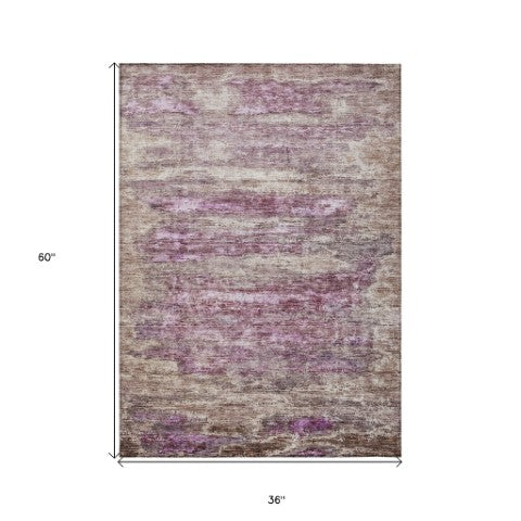 Homeroots 3' Blush Brown And Beige Abstract Washable Area Rug For Indoor And Outdoor Spaces, Durable Design 3' X 5' Polyester 605967