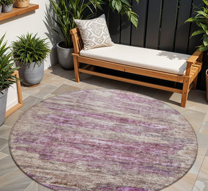 Homeroots 3' Blush Brown And Beige Abstract Washable Area Rug For Indoor And Outdoor Spaces, Durable Design 8' Round Polyester 605969