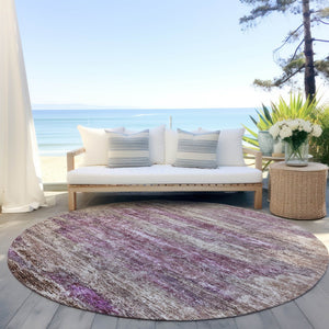 Homeroots 3' Blush Brown And Beige Abstract Washable Area Rug For Indoor And Outdoor Spaces, Durable Design 8' Round Polyester 605969