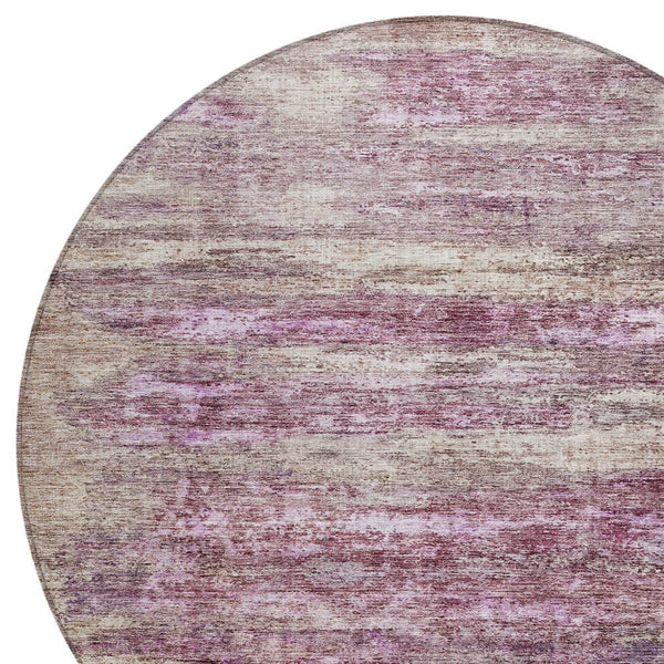 Homeroots 3' Blush Brown And Beige Abstract Washable Area Rug For Indoor And Outdoor Spaces, Durable Design 8' Round Polyester 605969