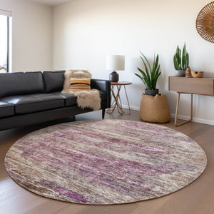 Homeroots 3' Blush Brown And Beige Abstract Washable Area Rug For Indoor And Outdoor Spaces, Durable Design 8' Round Polyester 605969