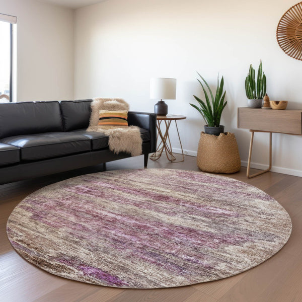 Homeroots 3' Blush Brown And Beige Abstract Washable Area Rug For Indoor And Outdoor Spaces, Durable Design 8' Round Polyester 605969