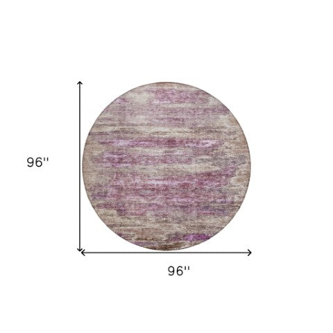 Homeroots 3' Blush Brown And Beige Abstract Washable Area Rug For Indoor And Outdoor Spaces, Durable Design 8' Round Polyester 605969