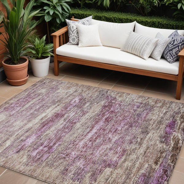 Homeroots 3' Blush Brown And Beige Abstract Washable Area Rug For Indoor And Outdoor Spaces, Durable Design 8' X 10' Polyester 605970