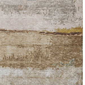 Homeroots 3' Stylish Beige Brown And Gray Abstract Washable Area Rug For Indoor And Outdoor Use, Durable Design 3' X 5' Polyester 605973