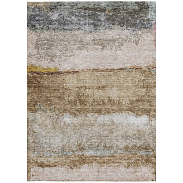 Homeroots 3' Stylish Beige Brown And Gray Abstract Washable Area Rug For Indoor And Outdoor Use, Durable Design 5' X 8' Polyester 605974