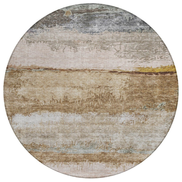 HomeRoots 5' Modern Abstract Washable Area Rug in Beige, Brown & Gray for Indoor/Outdoor Versatile Style 8' Round 605975