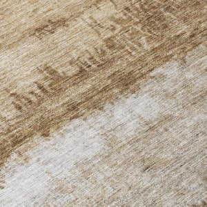 Homeroots 3' Stylish Beige Brown And Gray Abstract Washable Area Rug For Indoor And Outdoor Use, Durable Design 8' Round Polyester 605975