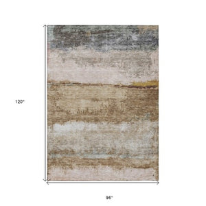 Homeroots 3' Stylish Beige Brown And Gray Abstract Washable Area Rug For Indoor And Outdoor Use, Durable Design 8' X 10' Polyester 605976