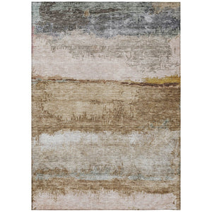 HomeRoots 5' Modern Abstract Washable Area Rug in Beige, Brown & Gray for Indoor/Outdoor Versatile Style 8' X 10' 605976