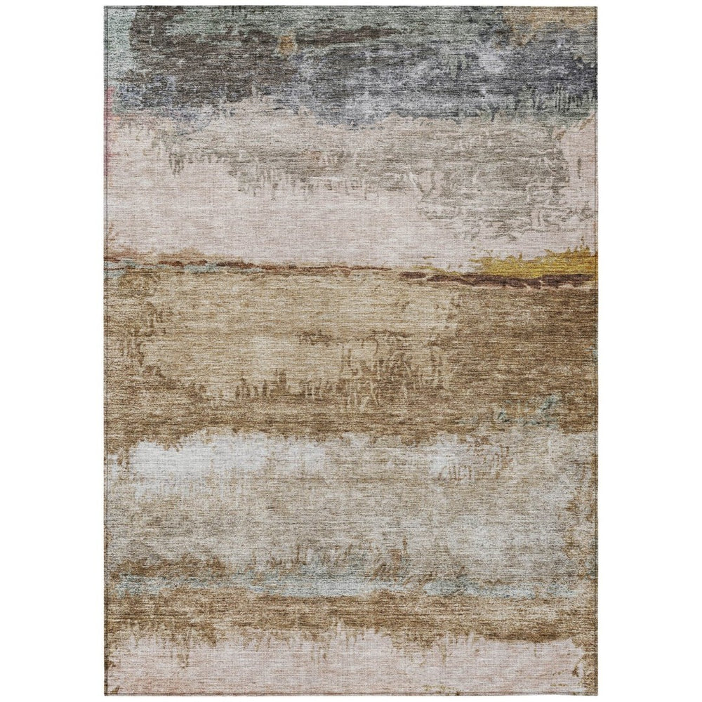 HomeRoots 9' X 12' Abstract Washable Area Rug - Durable Beige, Brown & Gray Design for Indoor/Outdoor Spaces 605977