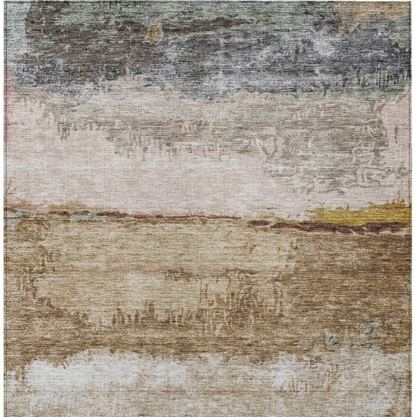 Homeroots 3' Stylish Beige Brown And Gray Abstract Washable Area Rug For Indoor And Outdoor Use, Durable Design 10' X 14' Polyester 605978