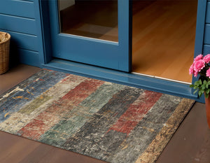 Homeroots 3' Striped Fern Green And Terra Cotta Washable Area Rug Perfect For Indoor & Outdoor Spaces 3' X 5' Polyester 605979