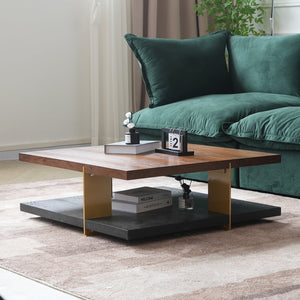 English Elm Classica Rectangle Wood Coffee Table – Elegant Walnut Finish With Stylish Black Metal Frame Design B341P321157