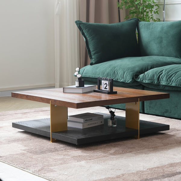 English Elm Classica Rectangle Wood Coffee Table – Elegant Walnut Finish With Stylish Black Metal Frame Design B341P321157