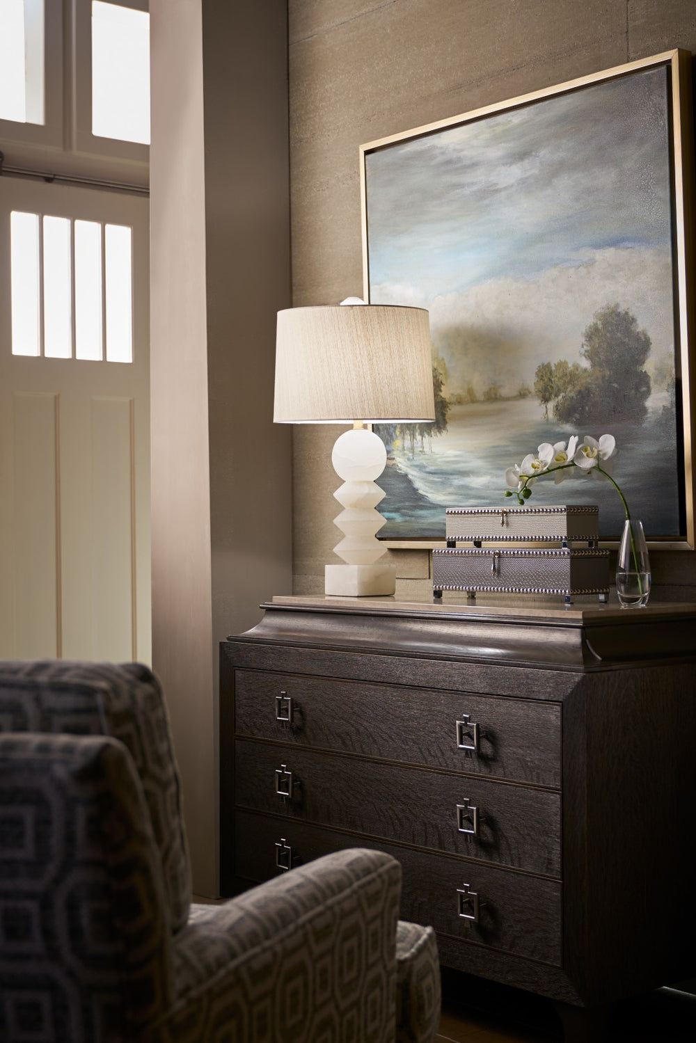 Wildwood Ziegfeld Natural White Alabaster Lamp With Antique Brass Mounting — Slim 30.5" Tapered Ambient Light 60598