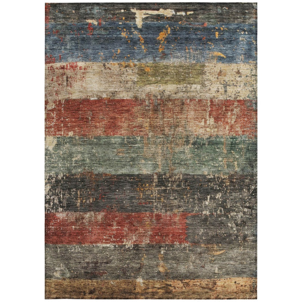 Homeroots 3' Striped Fern Green And Terra Cotta Washable Area Rug Perfect For Indoor & Outdoor Spaces 5' X 8' Polyester 605980
