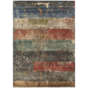 HomeRoots 5' Stylish Fern Green, Black & Terra Cotta Striped Washable Area Rug for Indoor & Outdoor Use 5' X 8' 605980