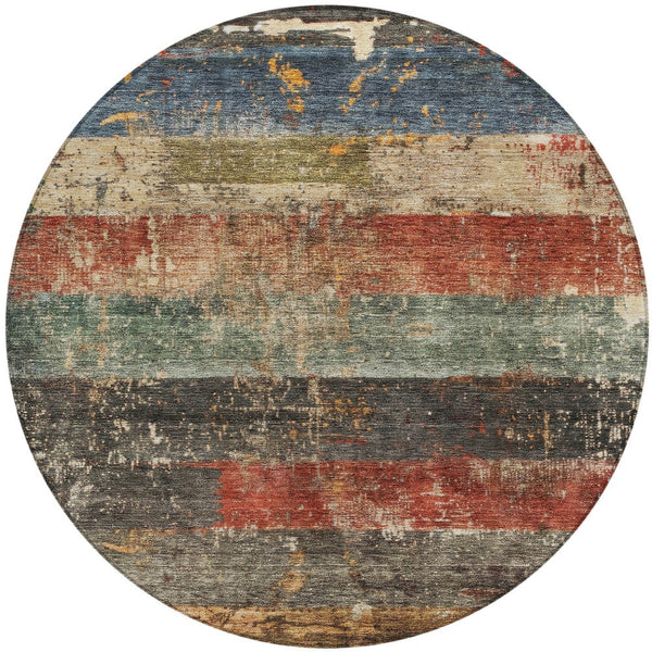 Homeroots 3' Striped Fern Green And Terra Cotta Washable Area Rug Perfect For Indoor & Outdoor Spaces 8' Round Polyester 605981